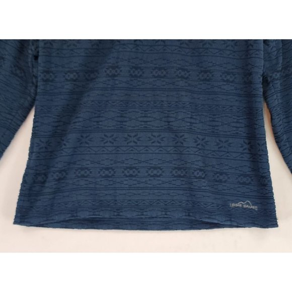 Eddie Bauer Sweater Womens Medium Blue Textured Tribal Pattern Quater Zip Fleece - Picture 7 of 11